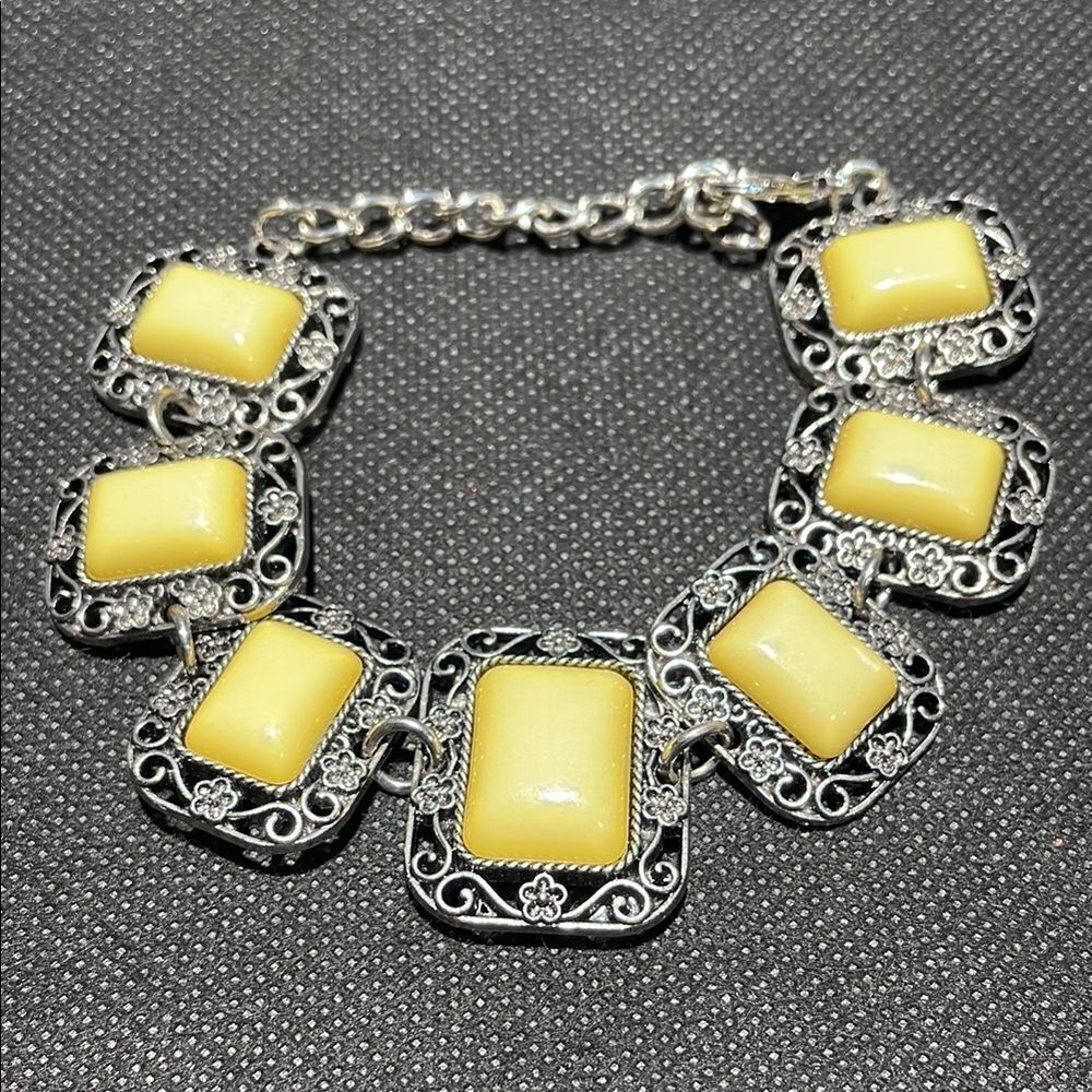 Vintage Silver and Yellow Gemstone Bracelet